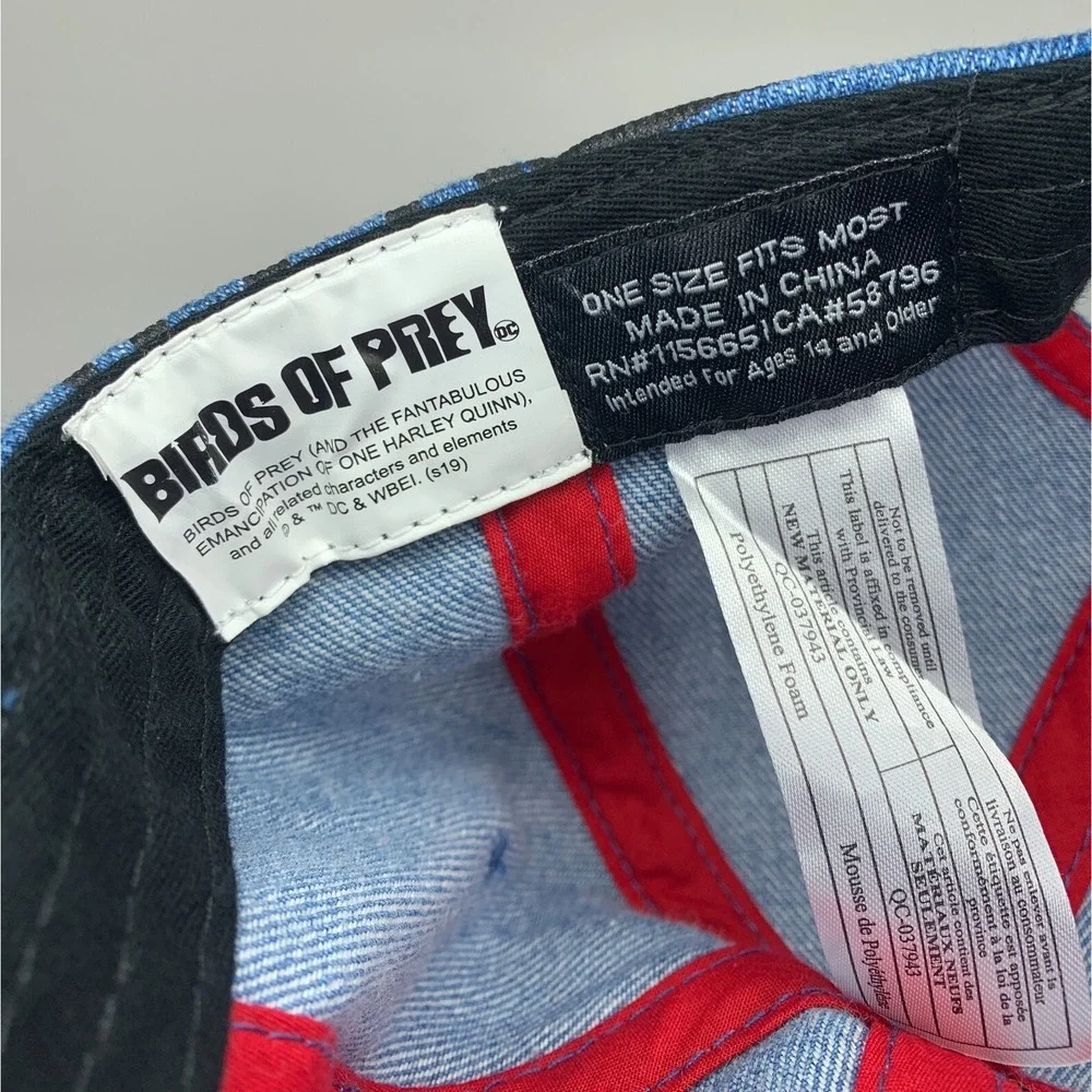 Birds of Prey Hat Harley Quinn Blue Denim Red Stars Diamonds Ball Cap New w/ Tag
